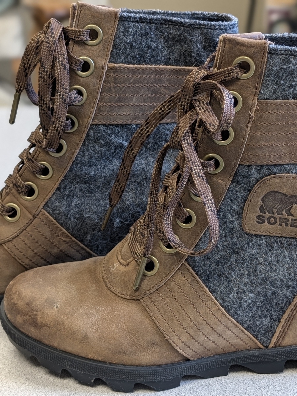 Sorel Brown Lace-Up Felt Ankle Boots